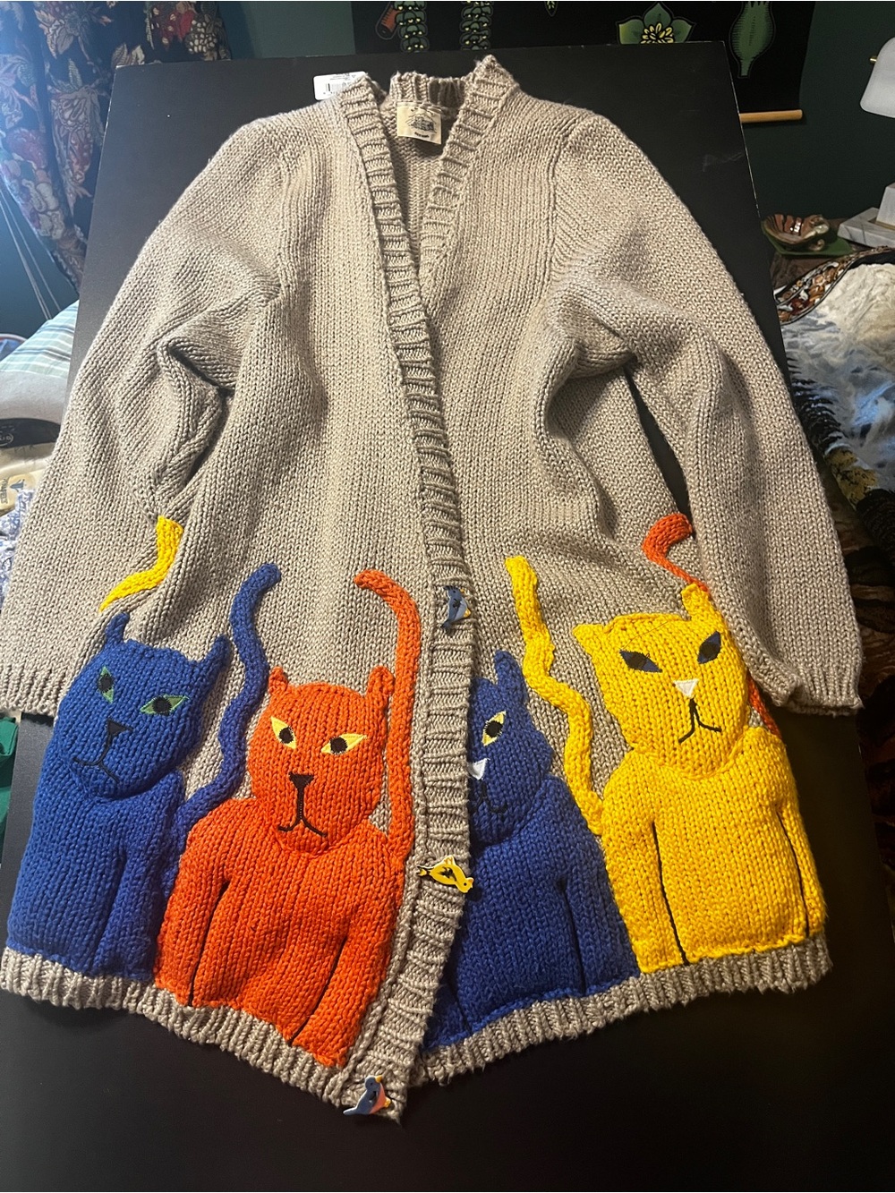 SG Morris design Cat Cardigan with Colorful Cats